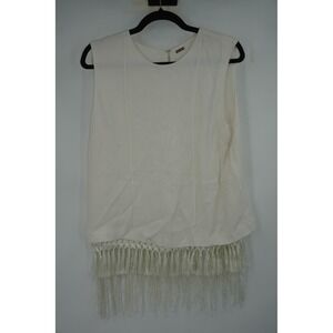 Adam Lippes Blouse Womens 8 White Sleeveless Fringe Hem‎ Silk Lined Tank Top